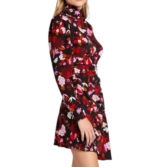 A.L.C. Silk Marcel Floral Draped Floral Stretch Mini Dress Black Pink Size 10 - Picture 5 of 16